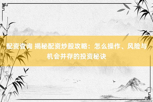配资查询 揭秘配资炒股攻略：怎么操作、风险与机会并存的投资秘诀