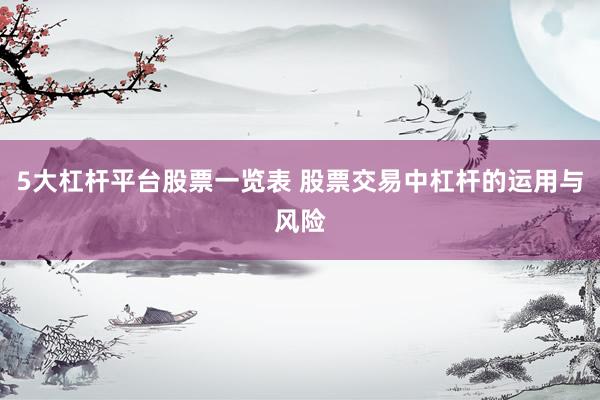 5大杠杆平台股票一览表 股票交易中杠杆的运用与风险