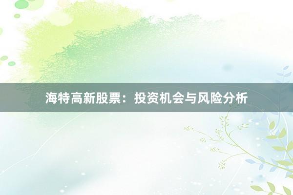海特高新股票：投资机会与风险分析