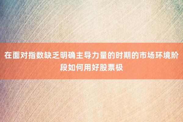 在面对指数缺乏明确主导力量的时期的市场环境阶段如何用好股票极